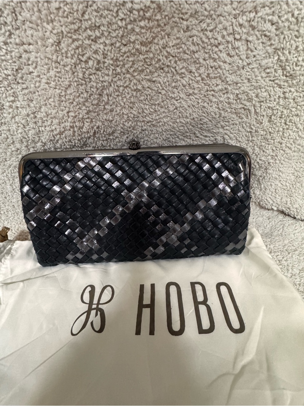 HOBO Black Woven Leather Clutch with Silver Accents